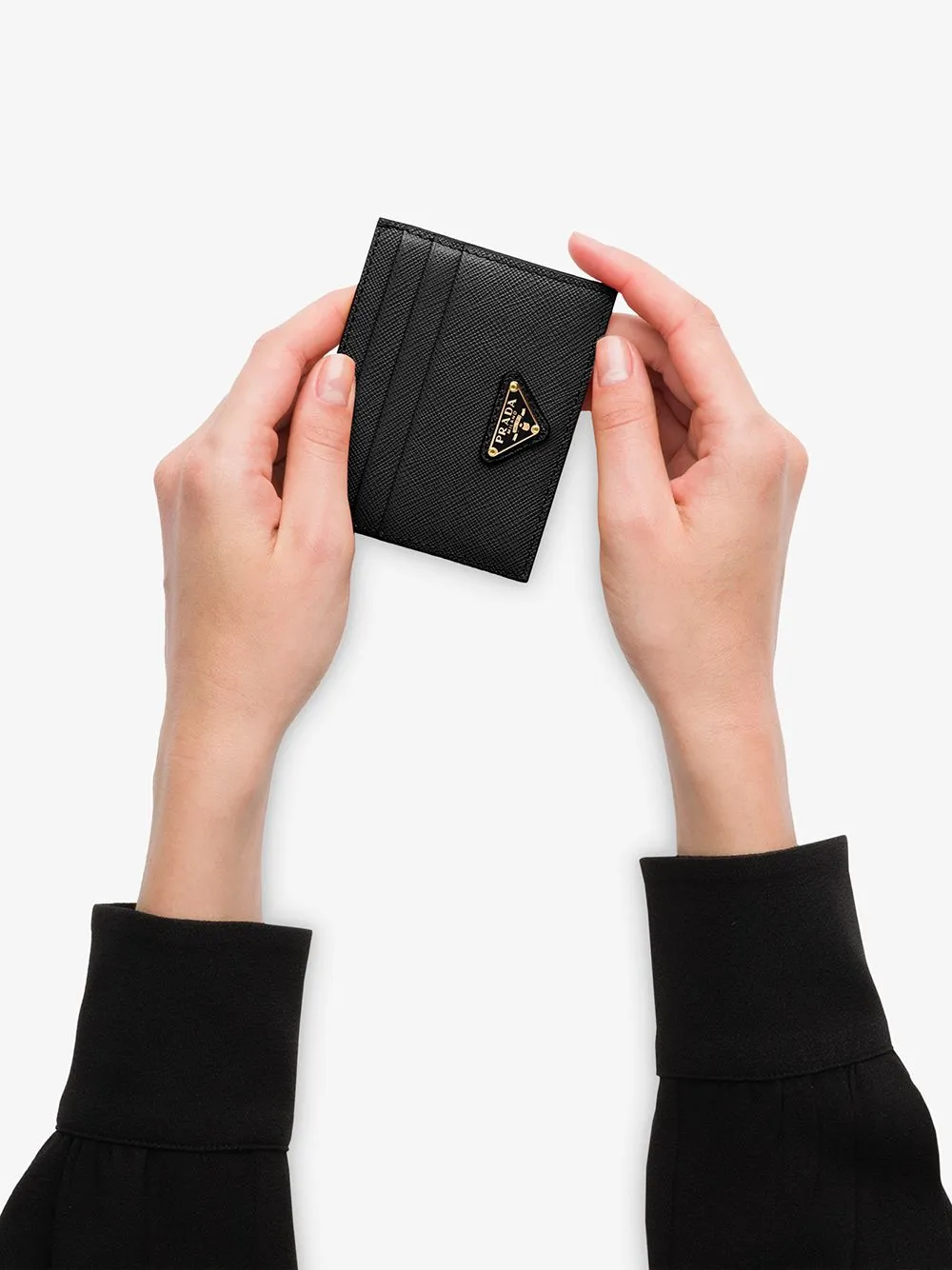 logo-plaque Saffiano leather cardholder