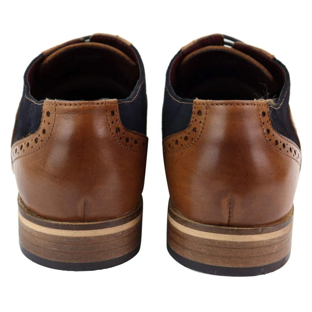Mens Real Leather Suede Brogues Derby Oxford Shoes Classic British Smart Casual