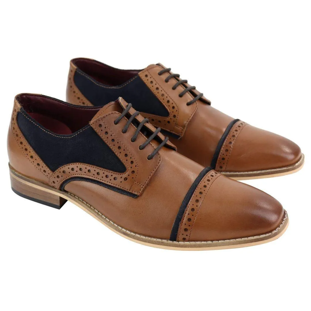 Mens Real Leather Suede Brogues Derby Oxford Shoes Classic British Smart Casual