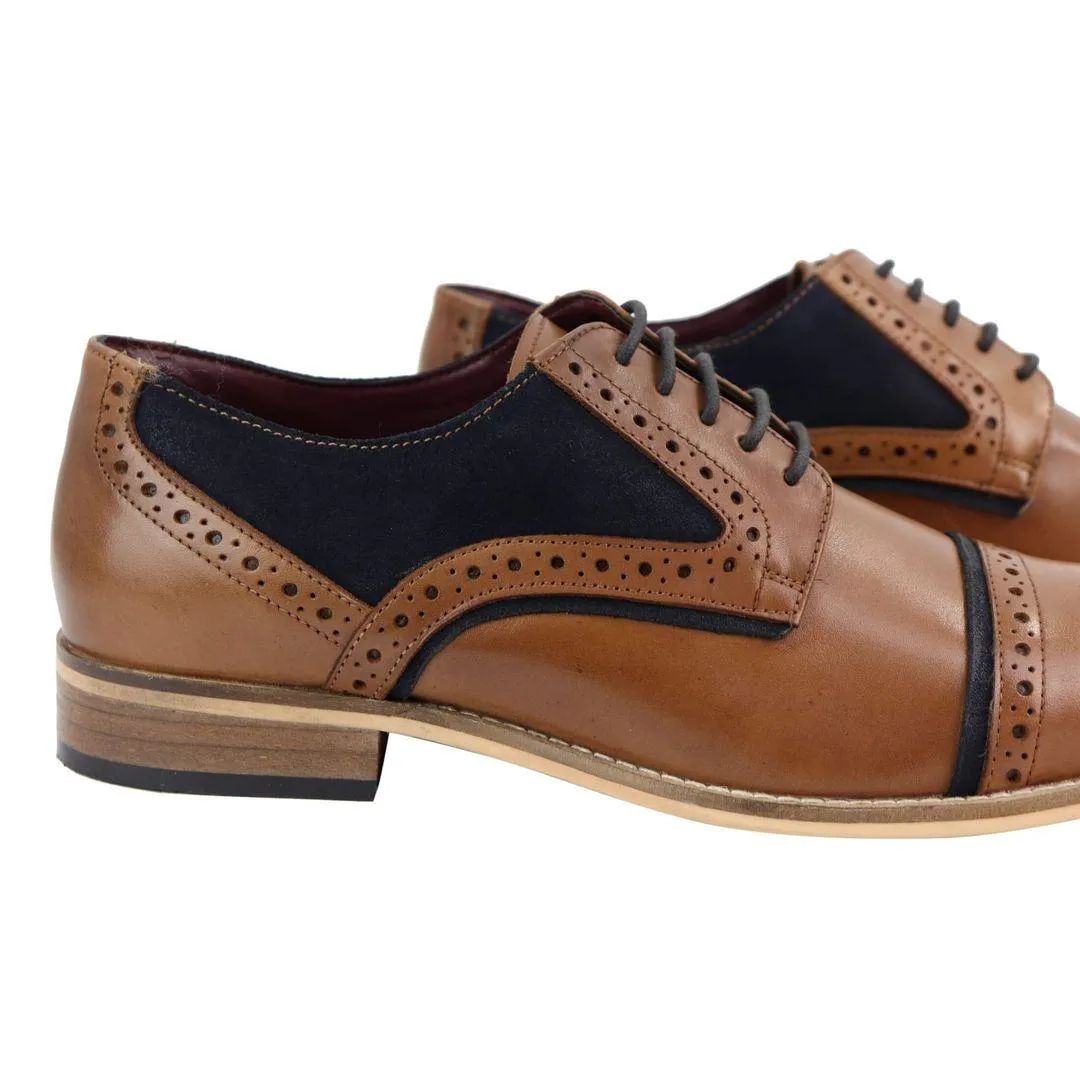 Mens Real Leather Suede Brogues Derby Oxford Shoes Classic British Smart Casual