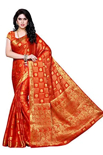 Mimosa Women's Traditional Chiffon Silk Saree Kanjivaram Style With Blouse Color:Orange(3302-221-ORNG )