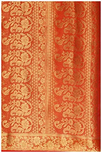 Mimosa Women's Traditional Chiffon Silk Saree Kanjivaram Style With Blouse Color:Orange(3302-221-ORNG )