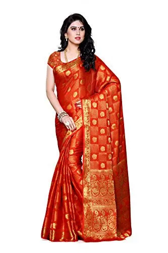 Mimosa Women's Traditional Chiffon Silk Saree Kanjivaram Style With Blouse Color:Orange(3302-221-ORNG )