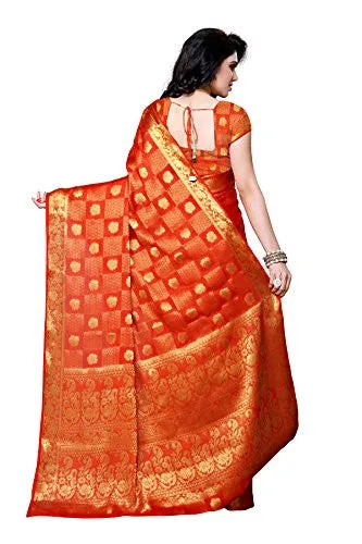 Mimosa Women's Traditional Chiffon Silk Saree Kanjivaram Style With Blouse Color:Orange(3302-221-ORNG )