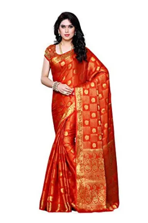Mimosa Women's Traditional Chiffon Silk Saree Kanjivaram Style With Blouse Color:Orange(3302-221-ORNG )