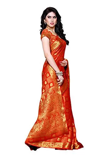 Mimosa Women's Traditional Chiffon Silk Saree Kanjivaram Style With Blouse Color:Orange(3302-221-ORNG )