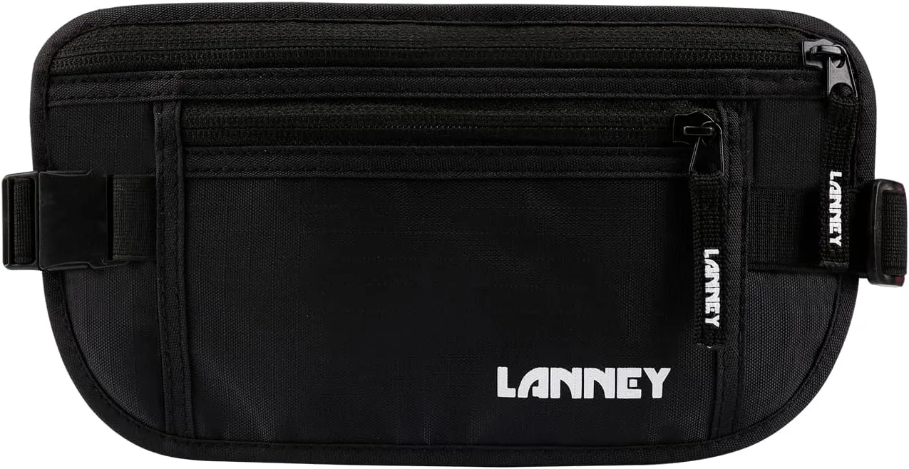Money Belt for Travel, Slim RFID Blocking Women and Men hidden Travel Pouch Under Clothes, Passport Holder Protect Cash, Documents, Credit Card, Black, Bonus 2 RFID Sleeves
