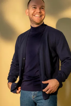 Navy Blue Pure Cashmere Arma V-Neck Long Sleeve Men's Cardigan