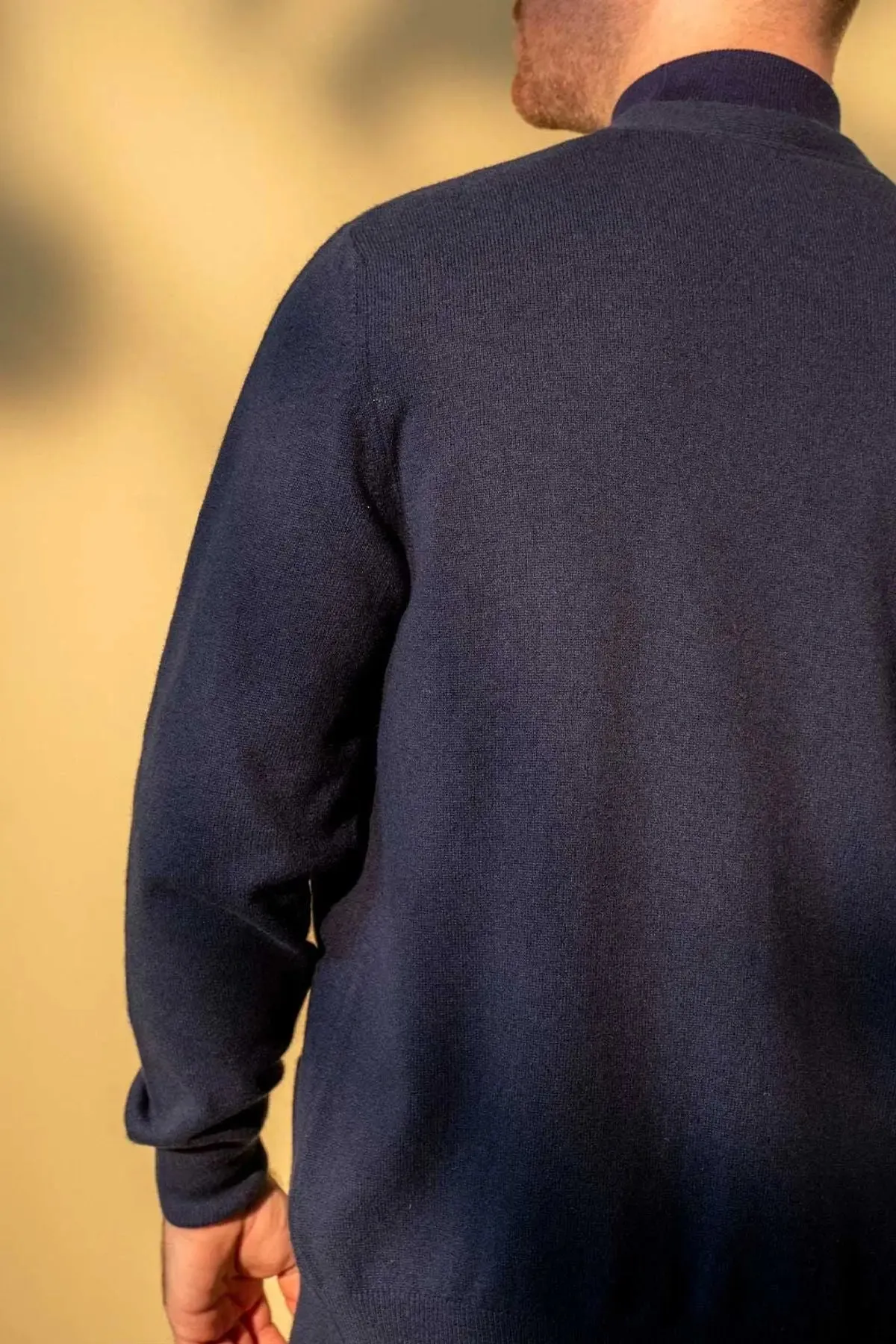 Navy Blue Pure Cashmere Arma V-Neck Long Sleeve Men's Cardigan