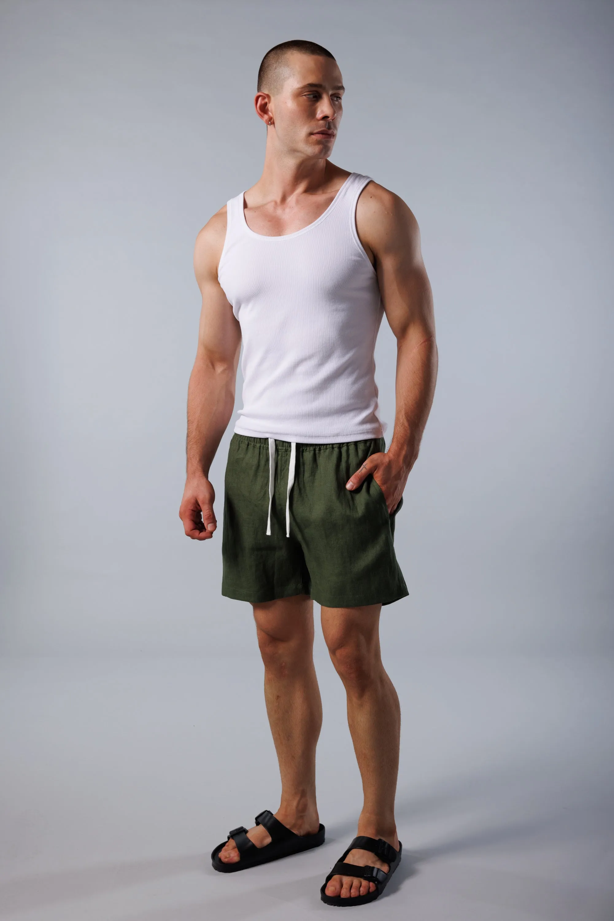 Noosa Linen Shorts - Army