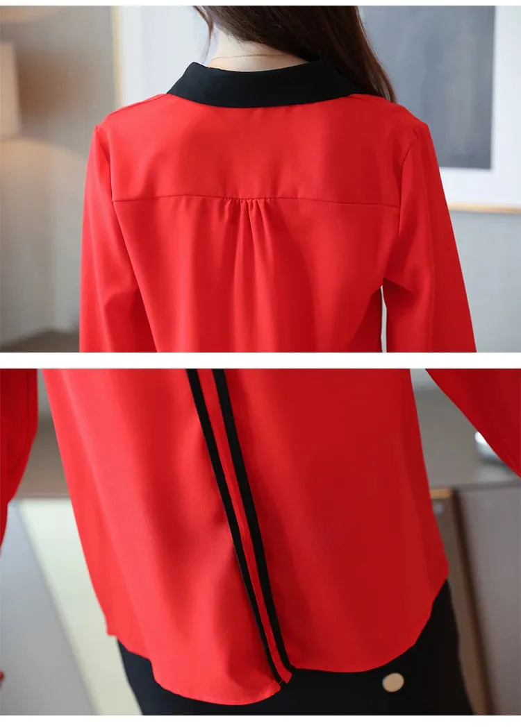 Office Chiffon Blouse with Long Sleeve and Turn Down Collar