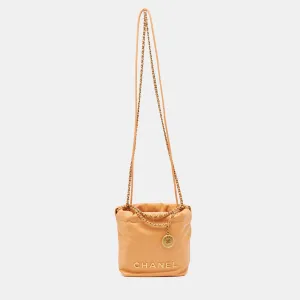 Orange Quilted Leather Mini 22 Chain Bag