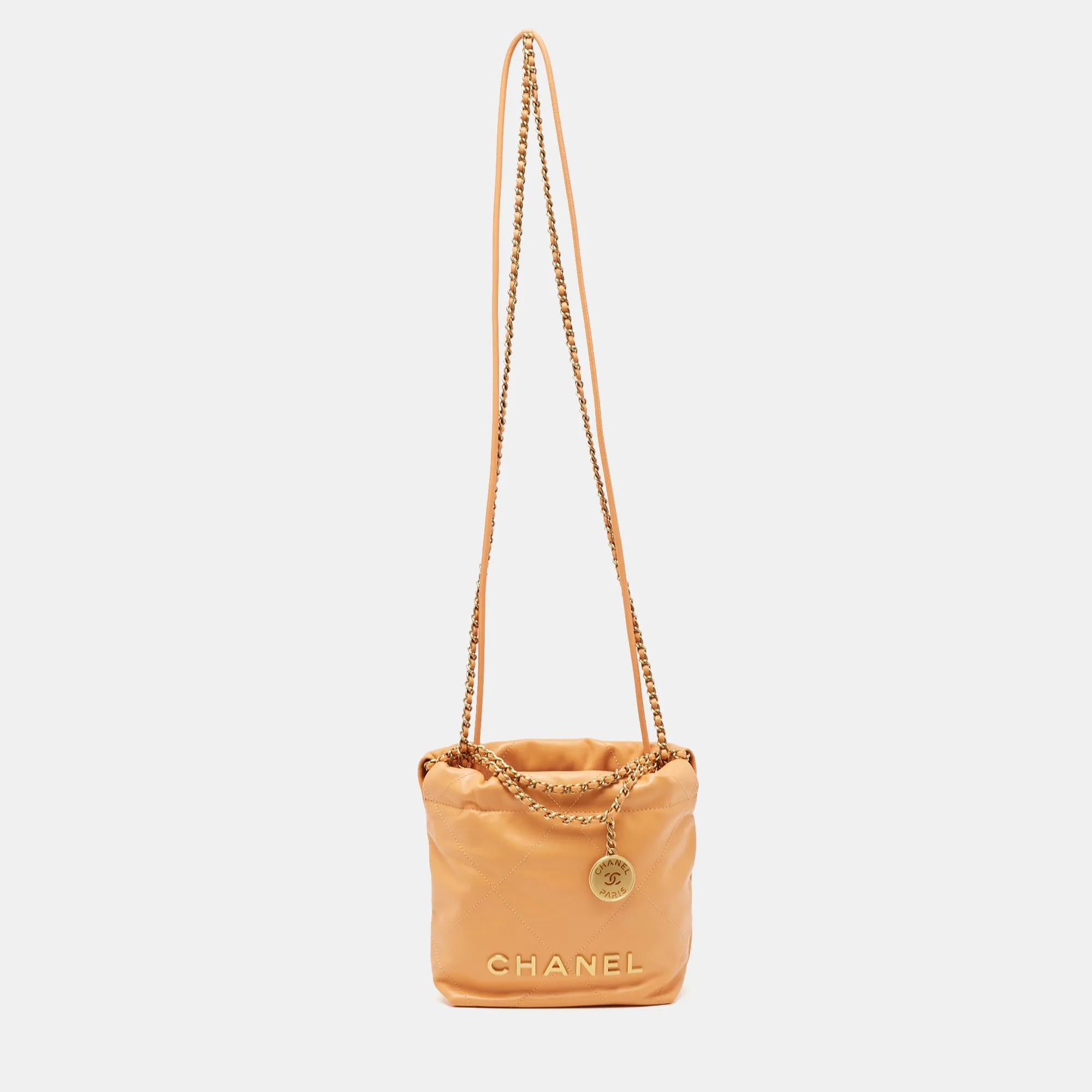 Orange Quilted Leather Mini 22 Chain Bag
