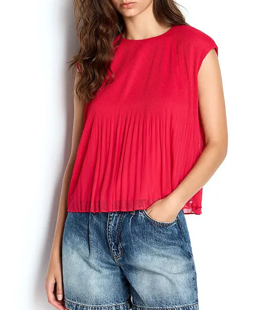 Pleated Chiffon Sleeveless Blouse