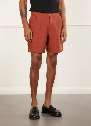 Pleated Linen Shorts | Rust