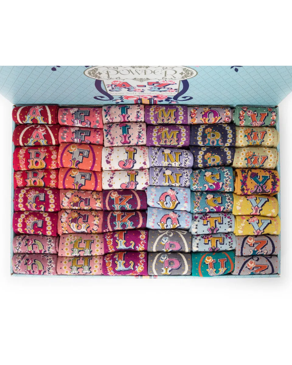 Powder Alphabet Ankle Sock - D 8005