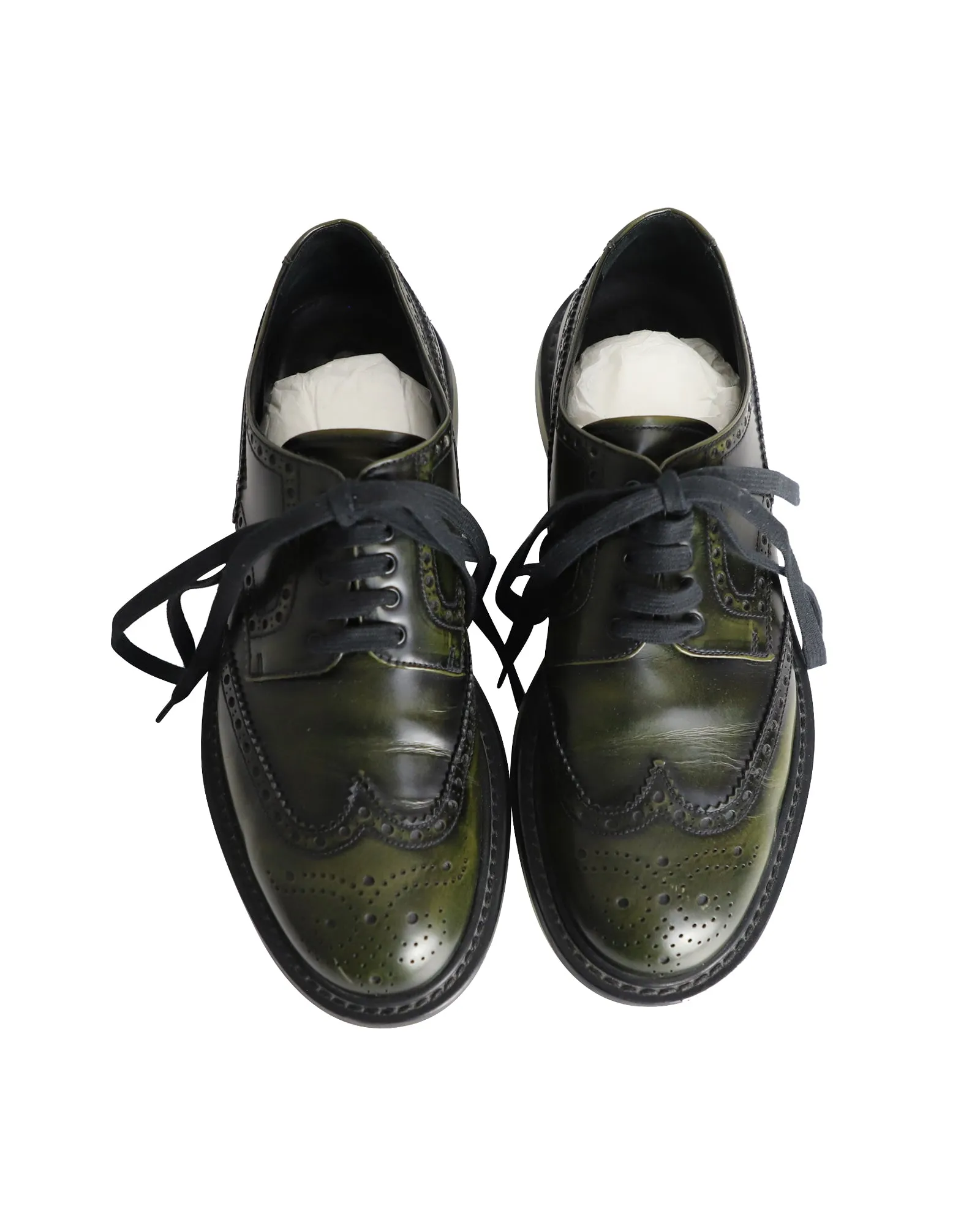 Prada Air Sole Derby Shoes in Green Leather