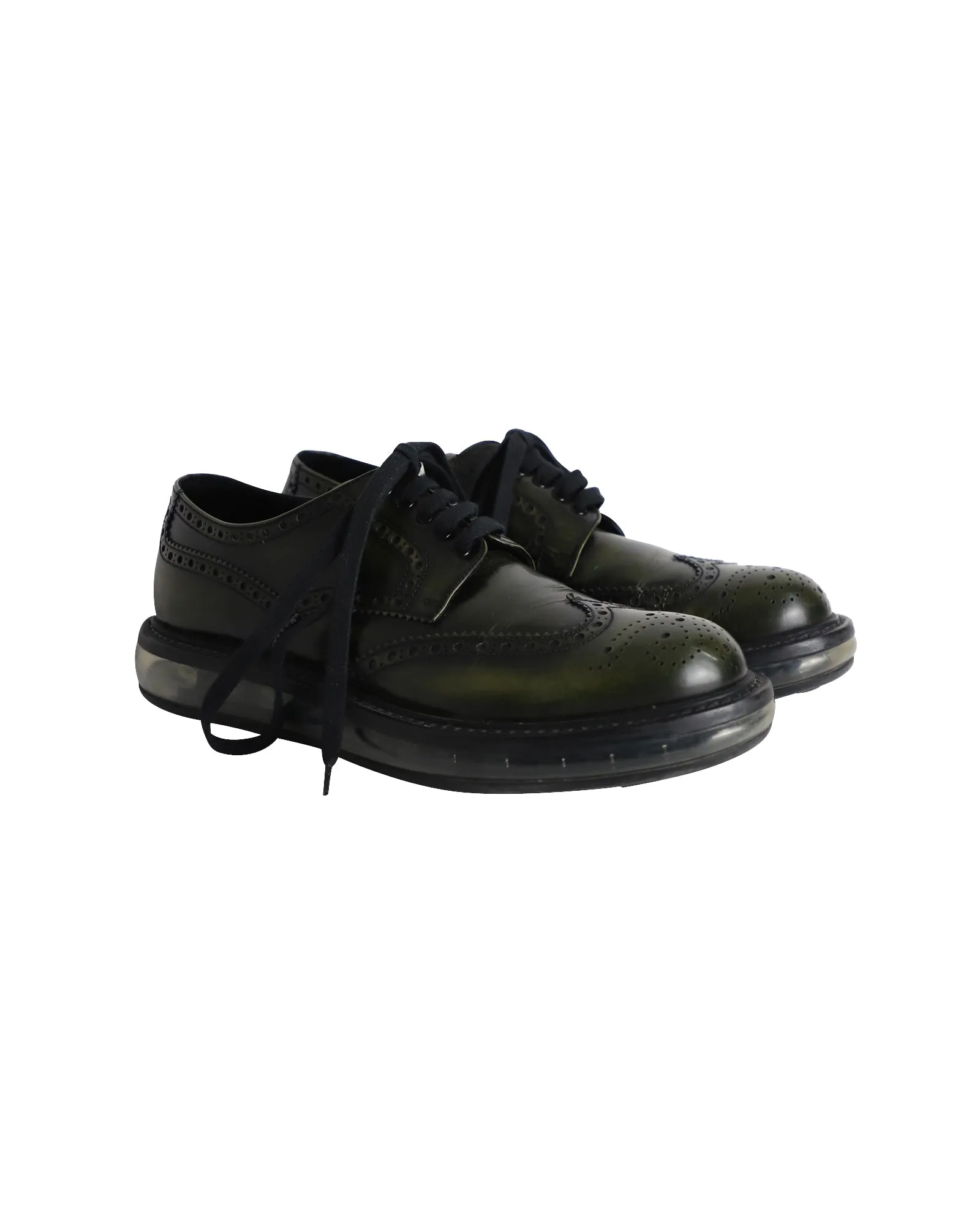 Prada Air Sole Derby Shoes in Green Leather