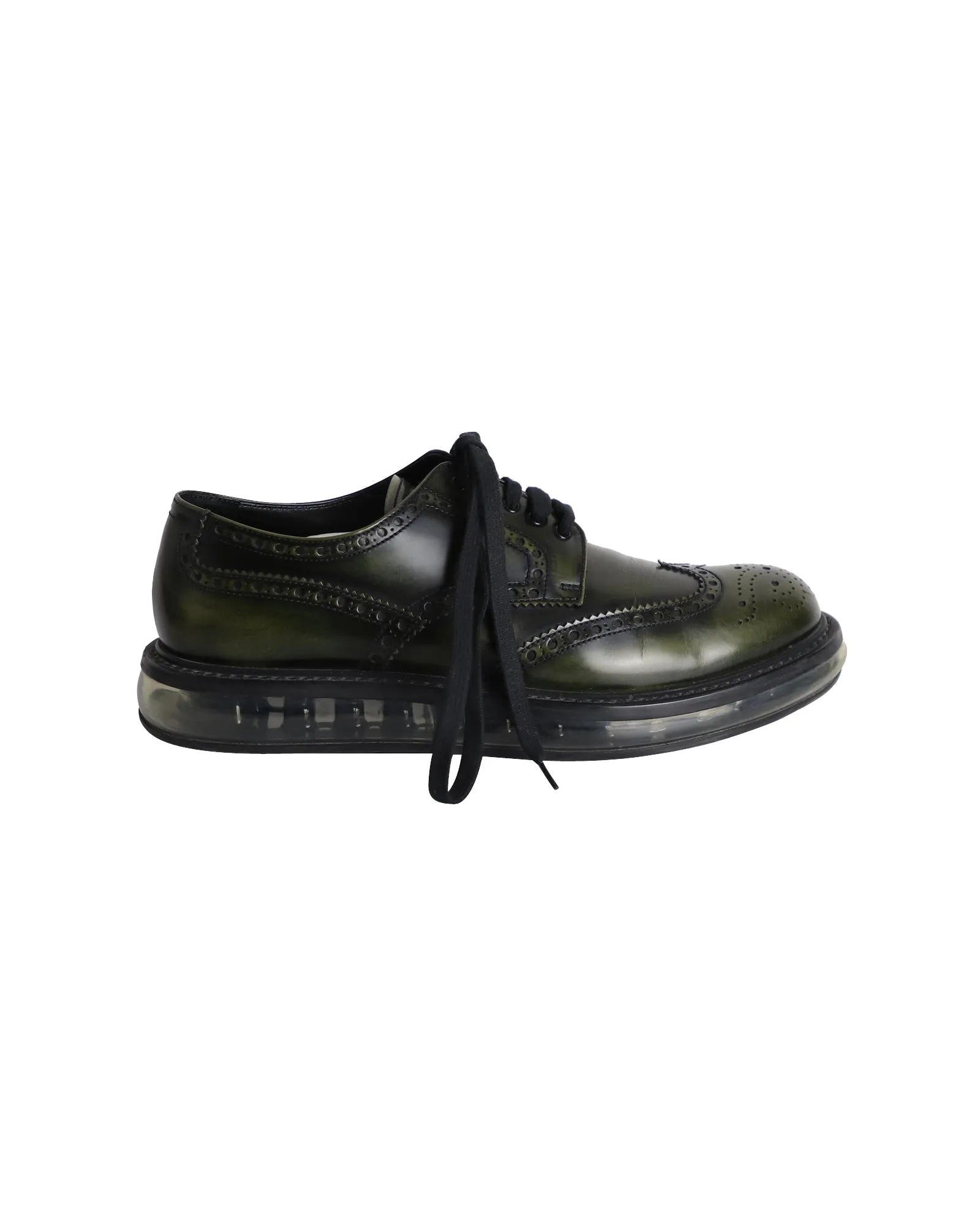 Prada Air Sole Derby Shoes in Green Leather