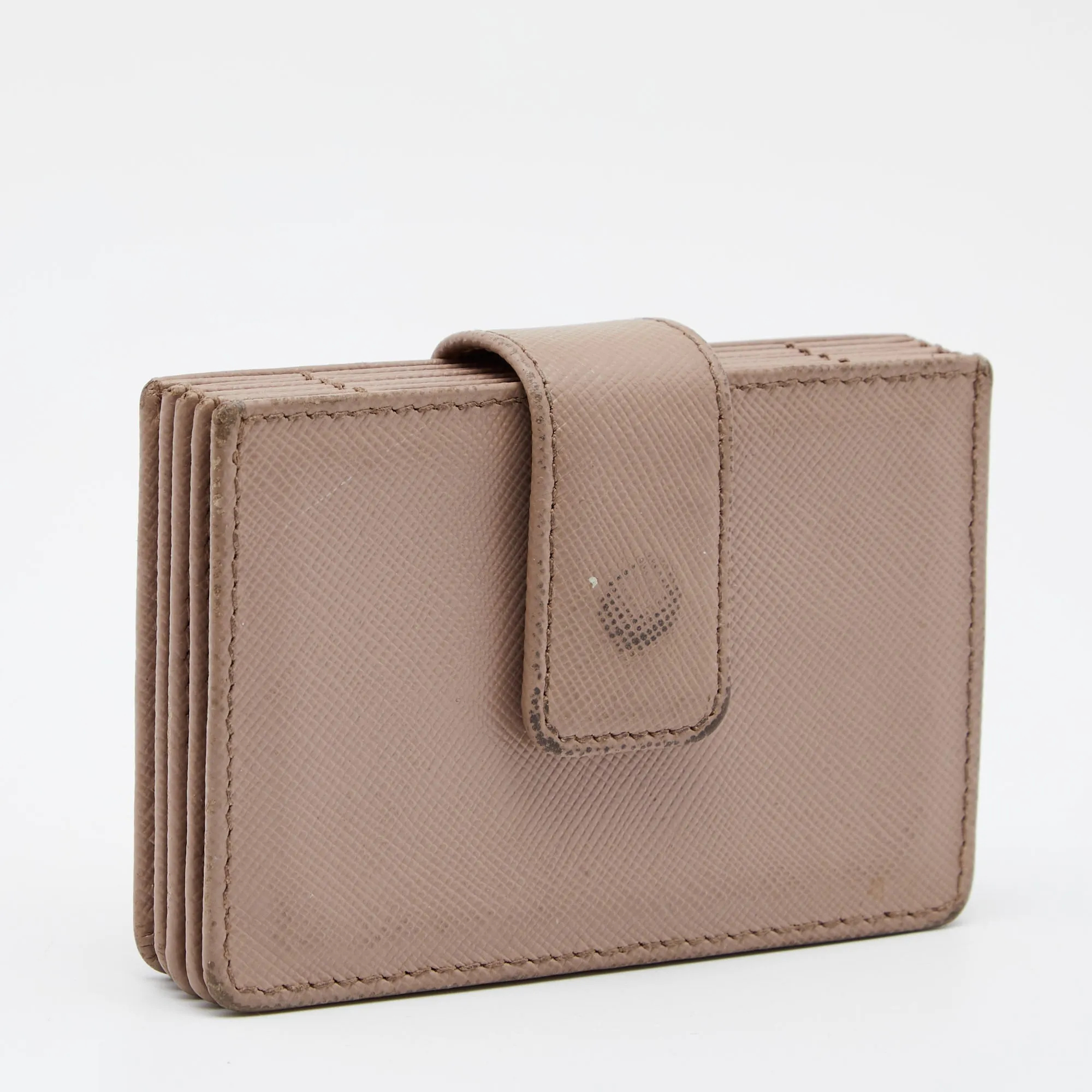 Prada Beige Saffiano Leather 5 Gusset Card Holder..