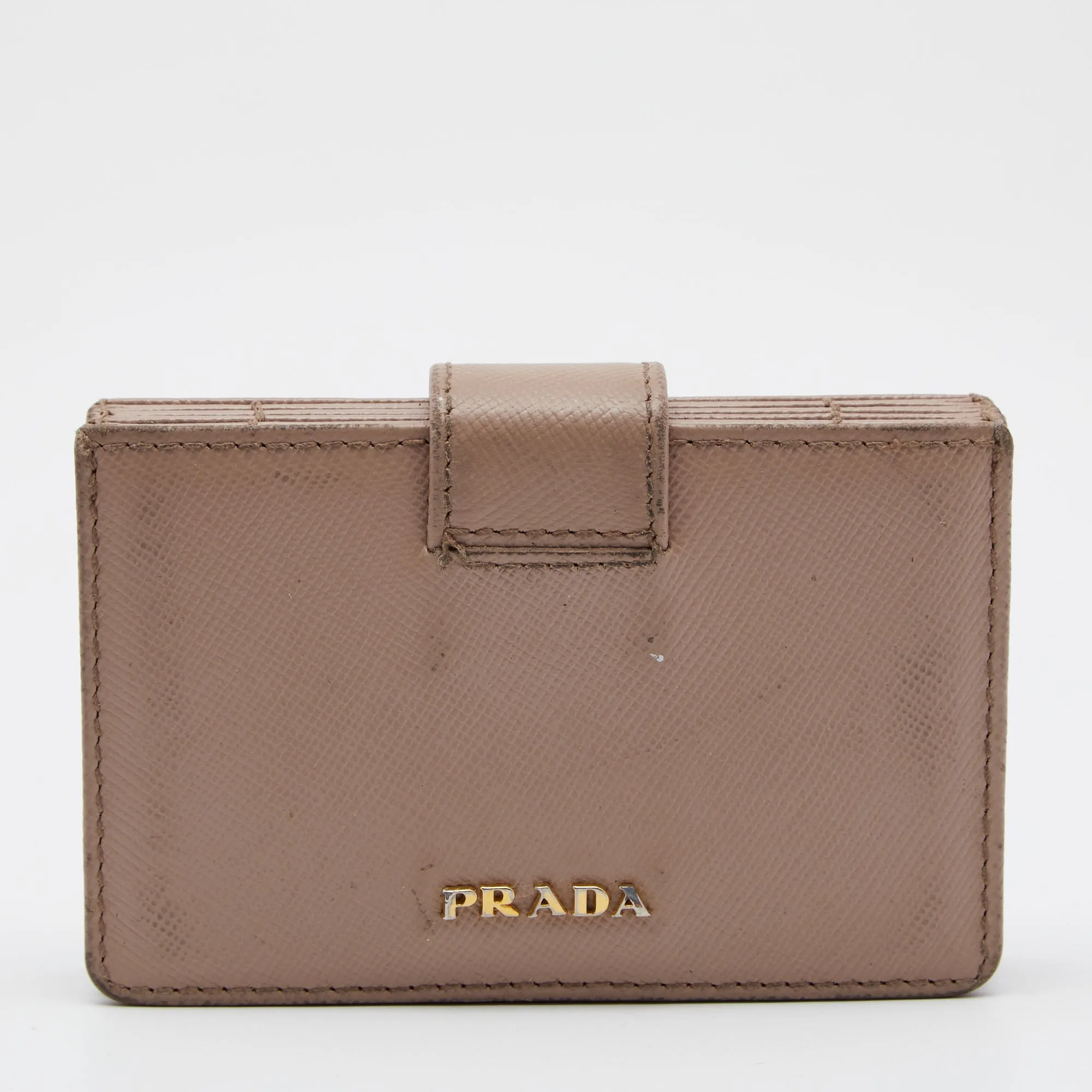 Prada Beige Saffiano Leather 5 Gusset Card Holder..