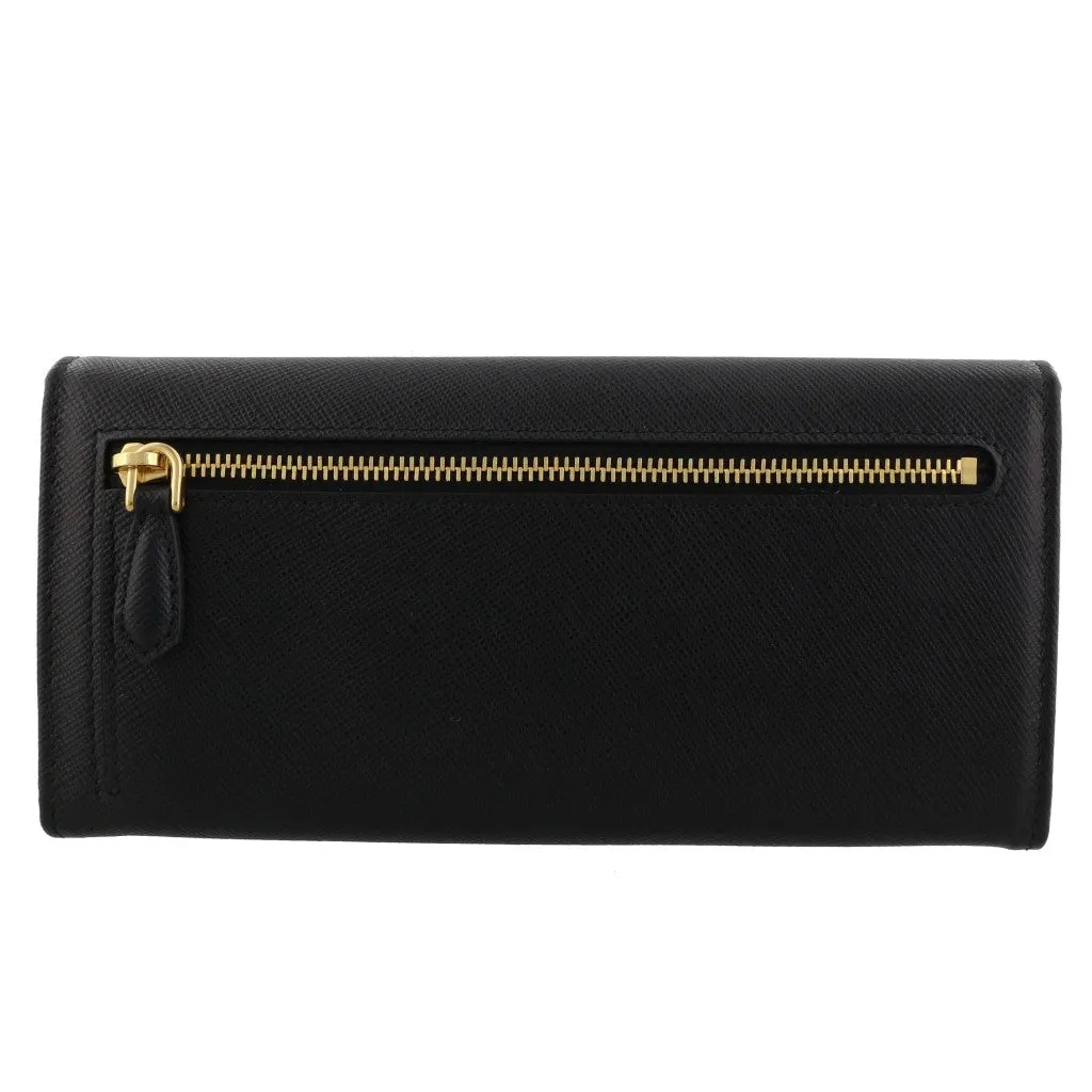 Prada Black Saffiano Leather Triangle Logo Continental Wallet