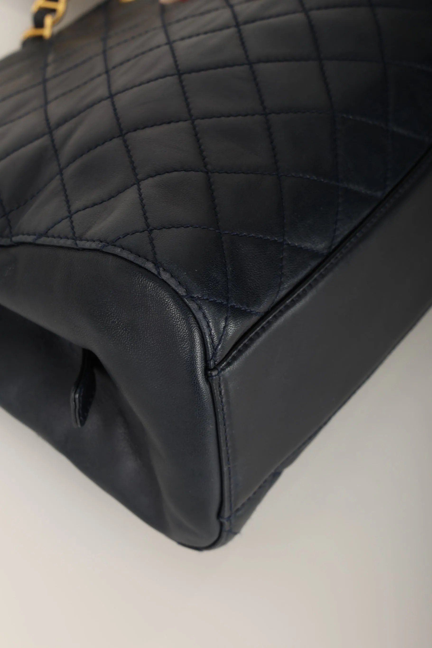 Prada Leather Navy Mini Chain Tote