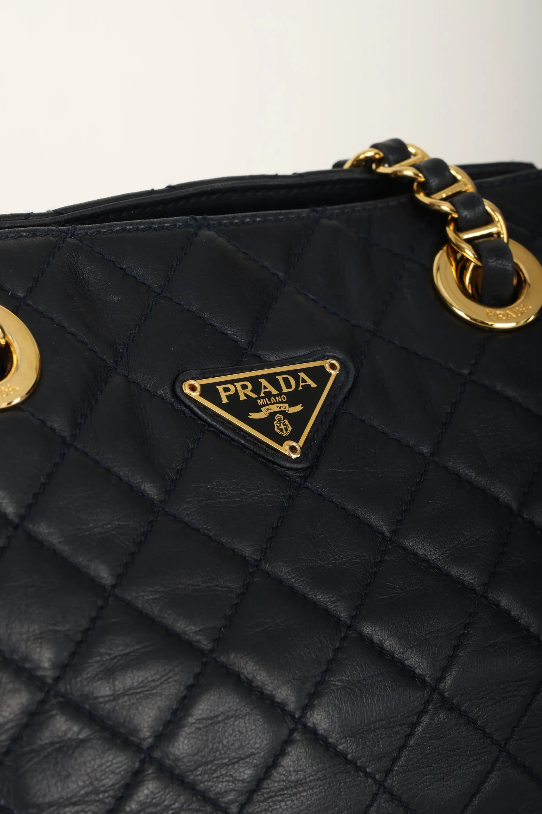 Prada Leather Navy Mini Chain Tote