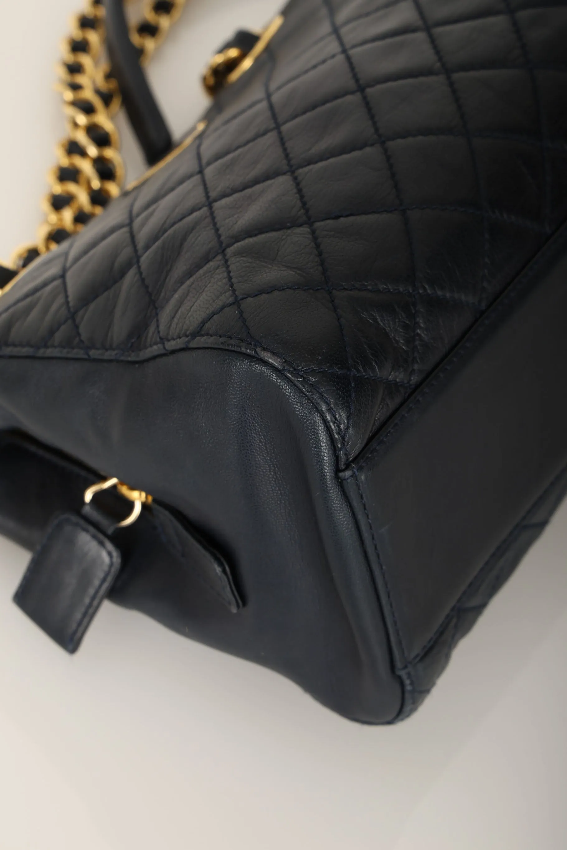 Prada Leather Navy Mini Chain Tote