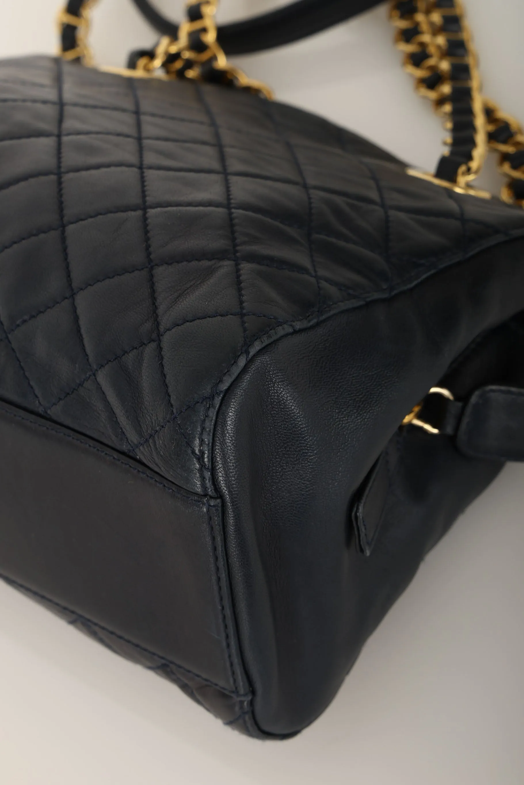 Prada Leather Navy Mini Chain Tote