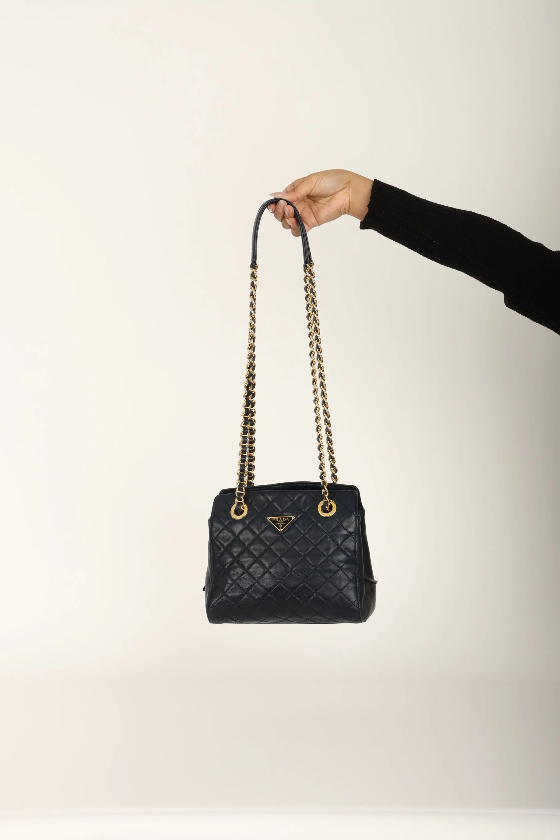 Prada Leather Navy Mini Chain Tote