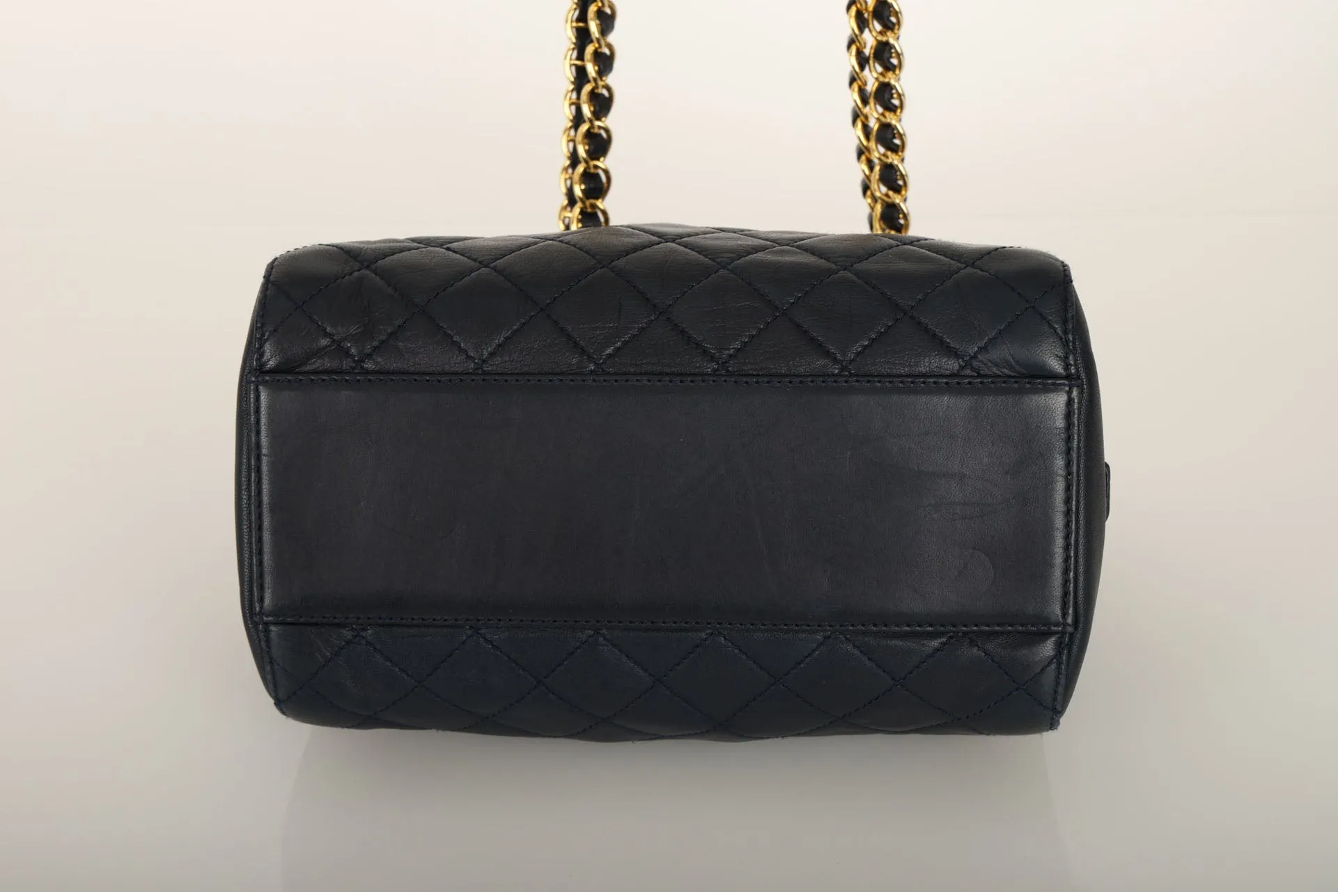Prada Leather Navy Mini Chain Tote