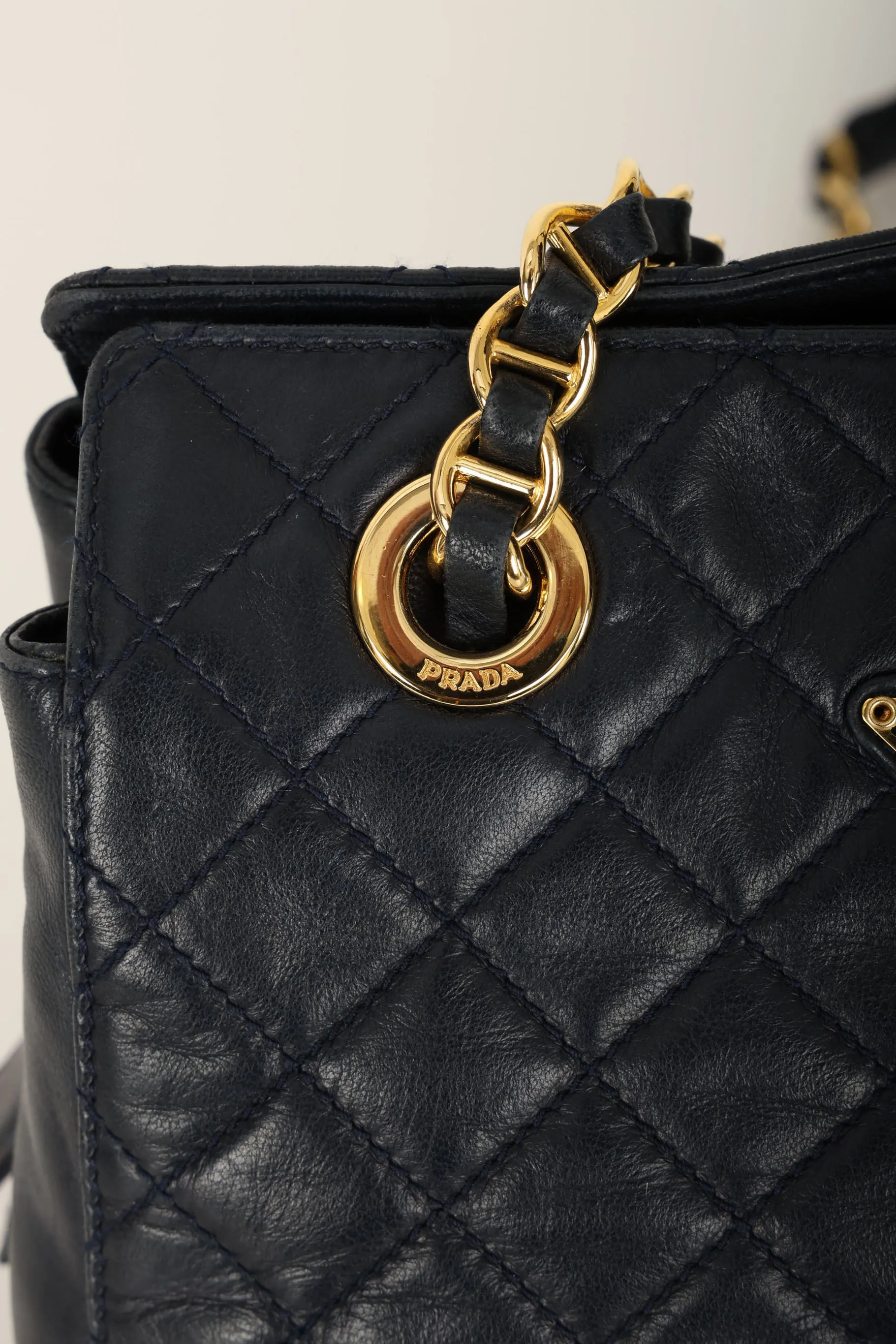Prada Leather Navy Mini Chain Tote