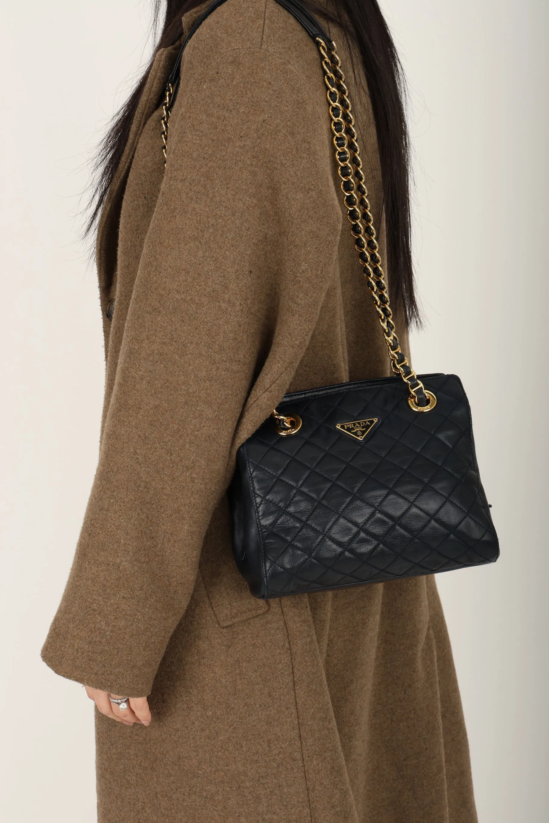 Prada Leather Navy Mini Chain Tote
