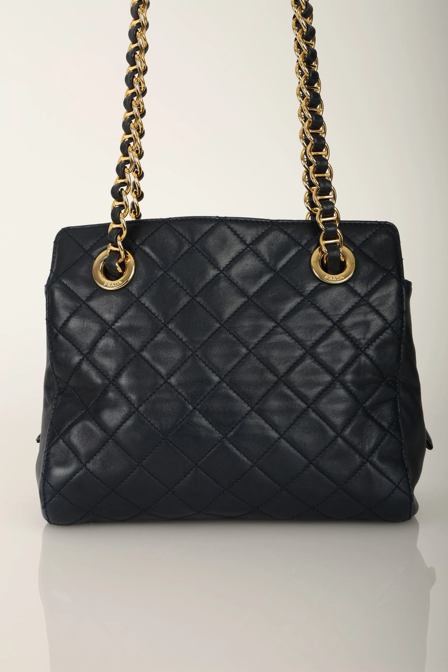 Prada Leather Navy Mini Chain Tote