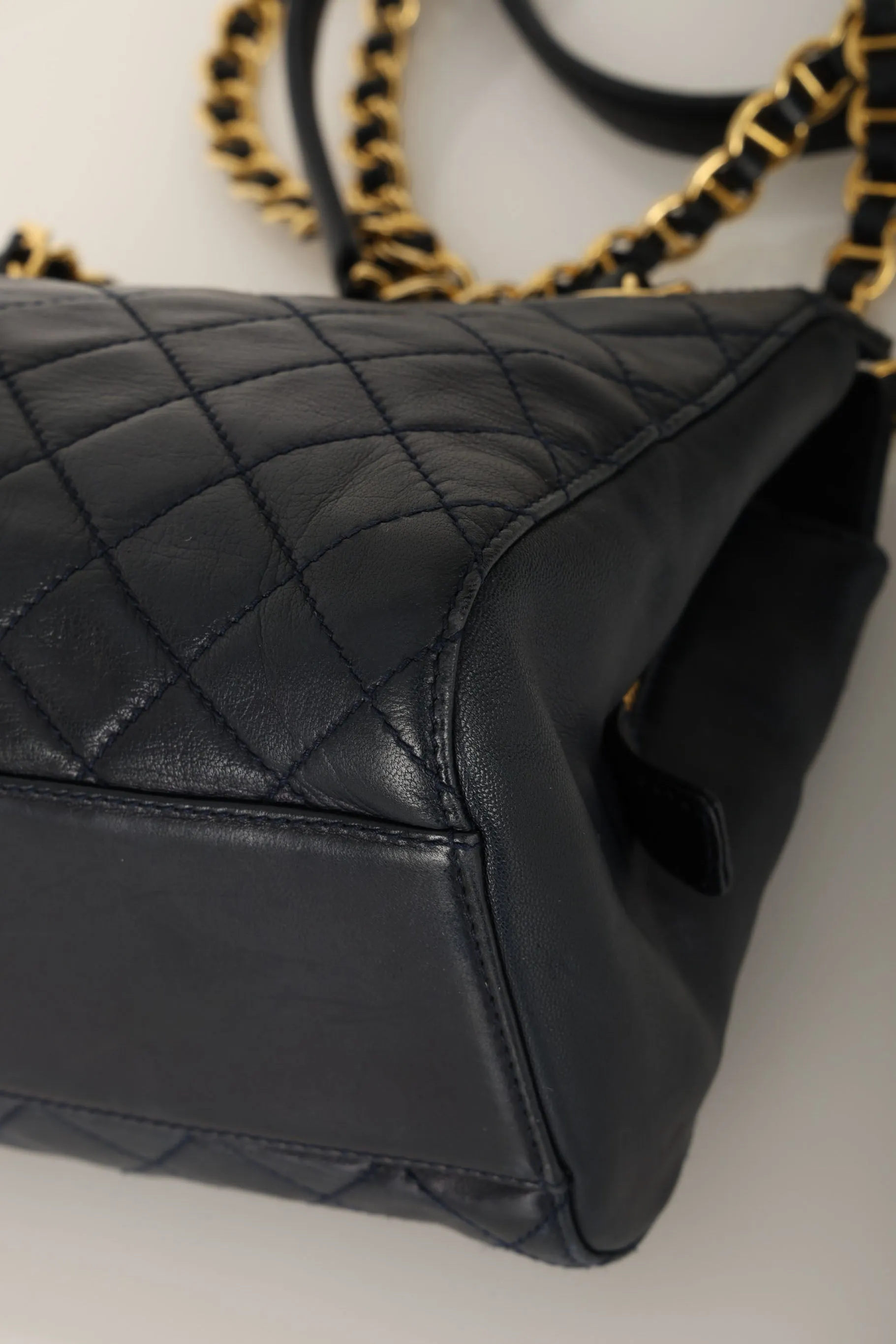 Prada Leather Navy Mini Chain Tote