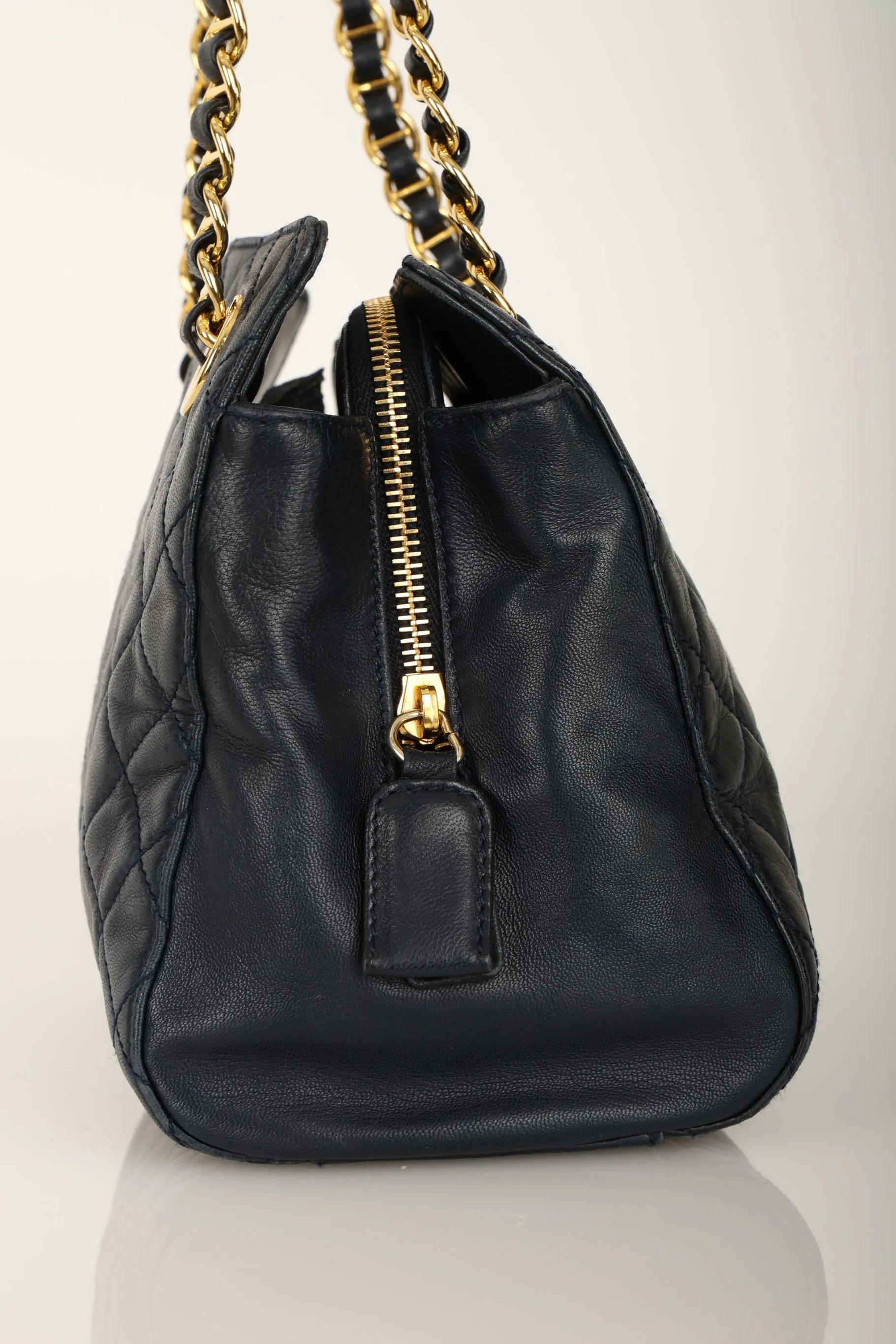 Prada Leather Navy Mini Chain Tote