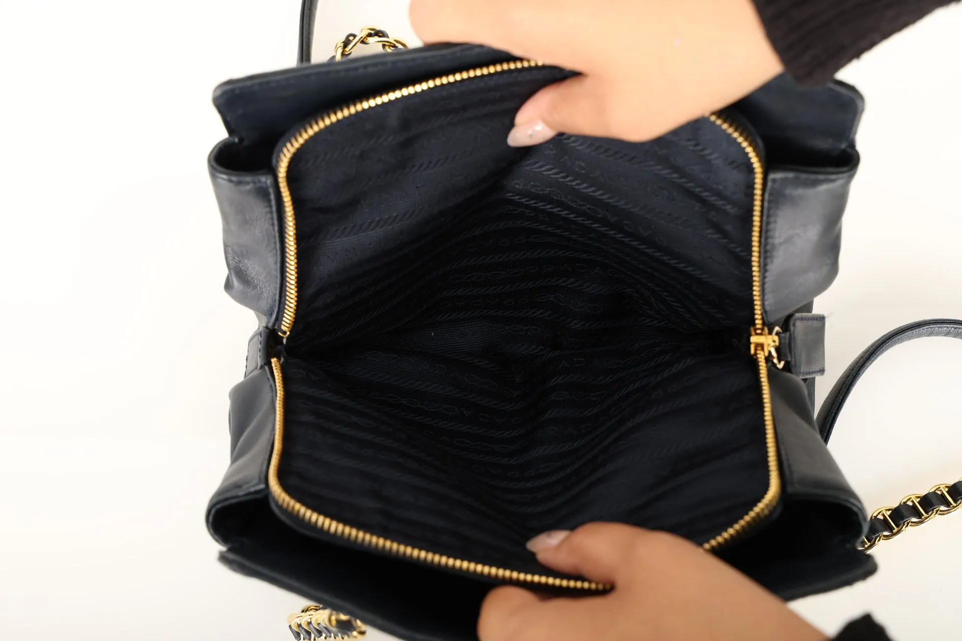 Prada Leather Navy Mini Chain Tote