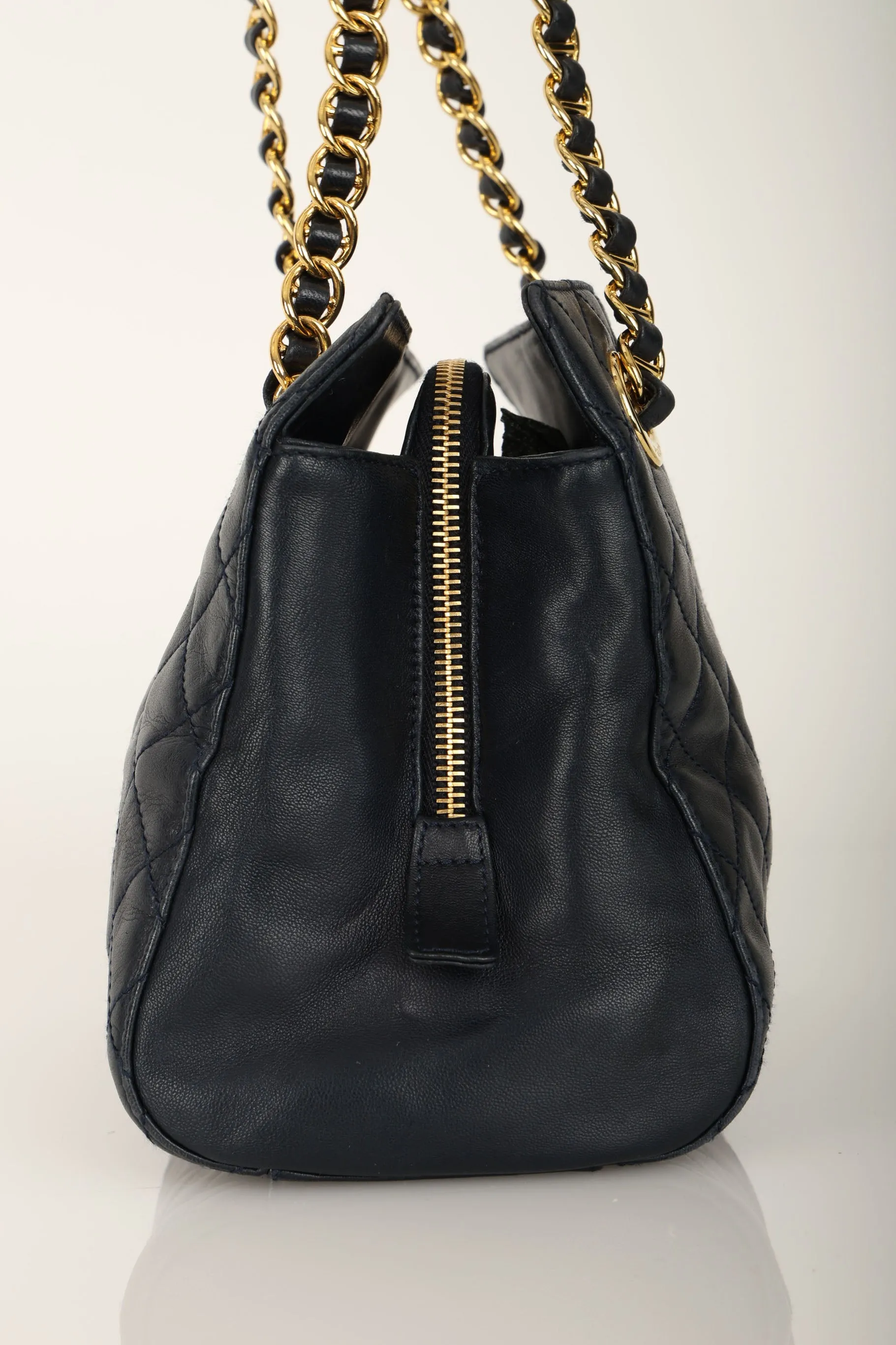 Prada Leather Navy Mini Chain Tote