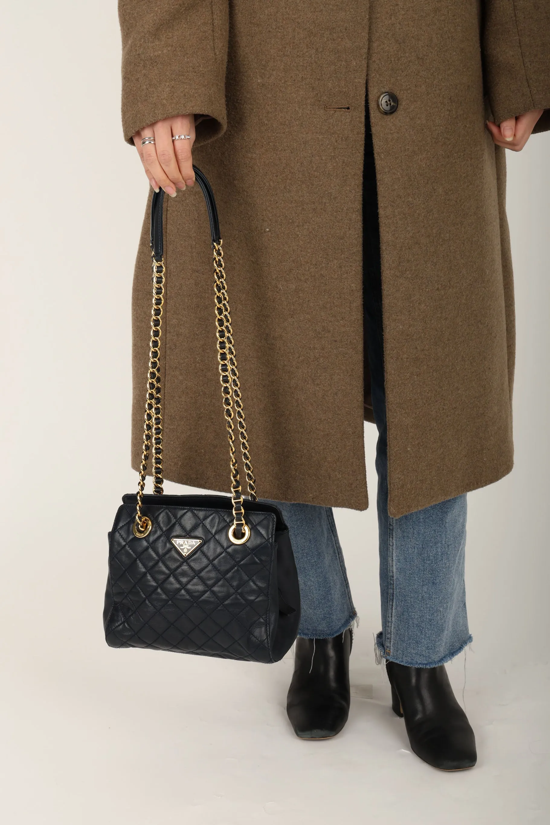 Prada Leather Navy Mini Chain Tote