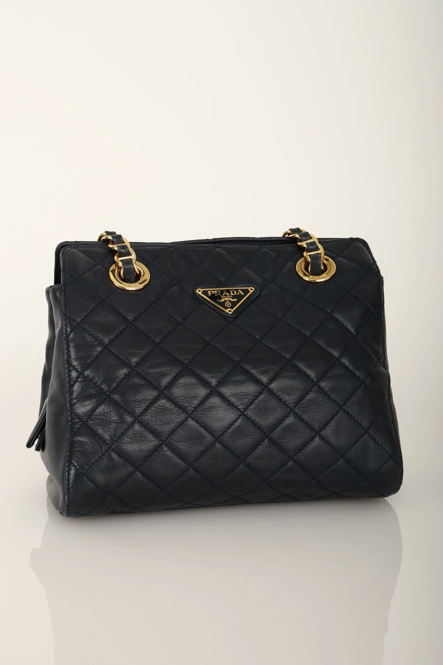 Prada Leather Navy Mini Chain Tote