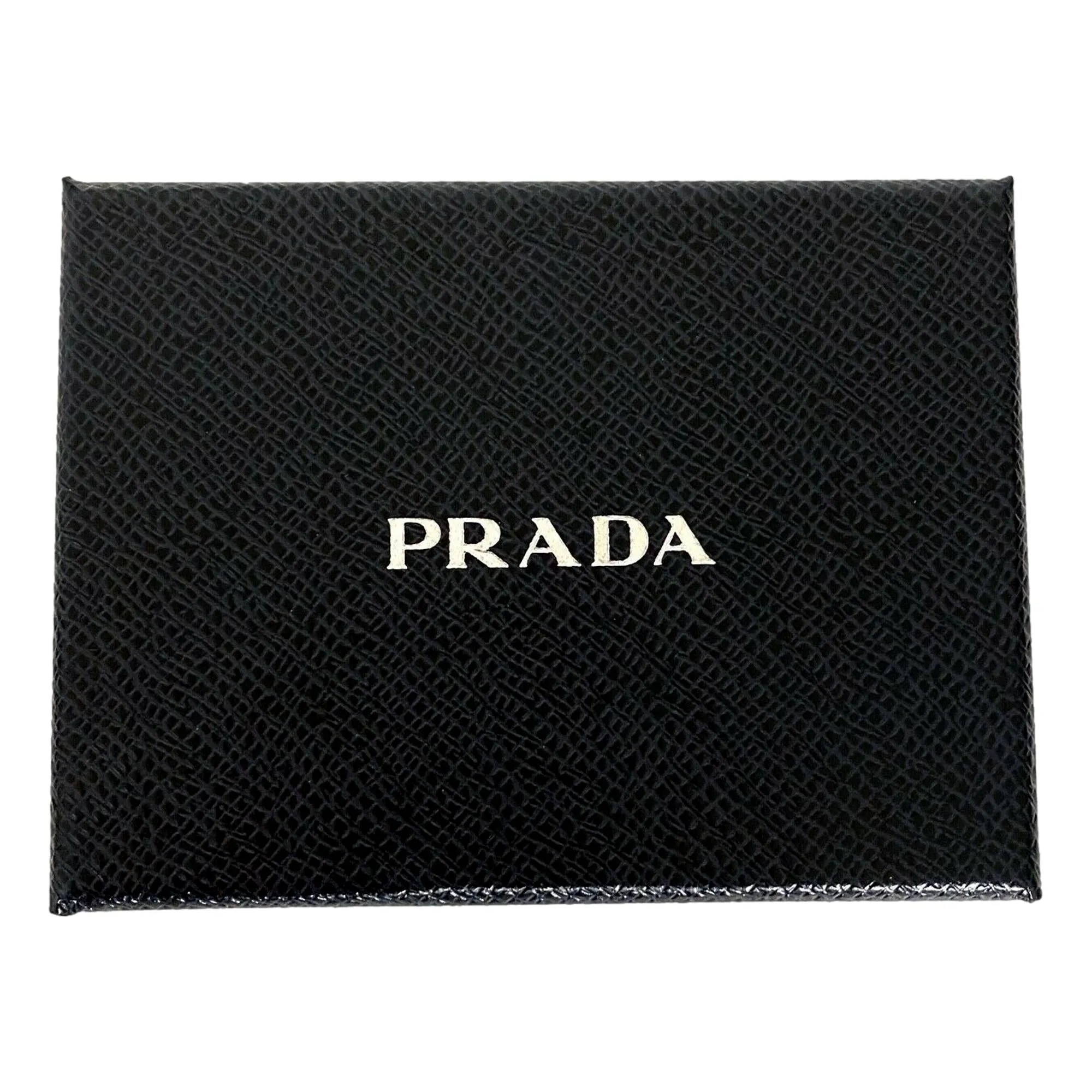 Prada Vitello Move Black Leather Logo Plaque Lanyard Cardholder Wallet
