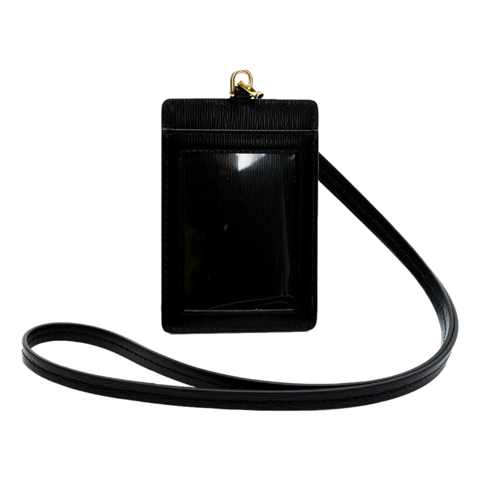 Prada Vitello Move Black Leather Logo Plaque Lanyard Cardholder Wallet