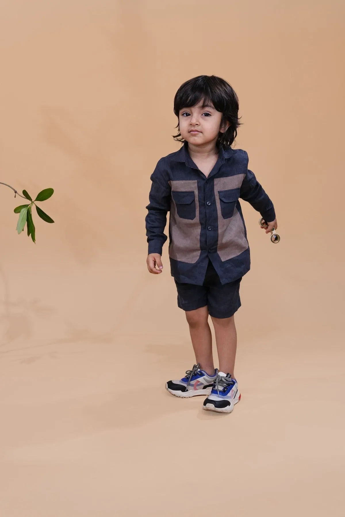 Pre-Order: Designer Pocket Pure Linen Coord (Charcoal Grey brown Colour)