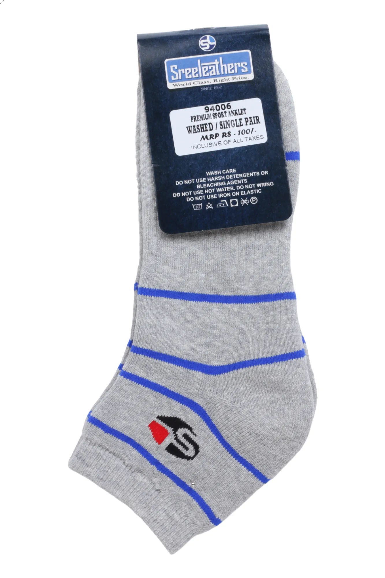 Premium sports ankle Washed socks 94006 (SET OF 1)
