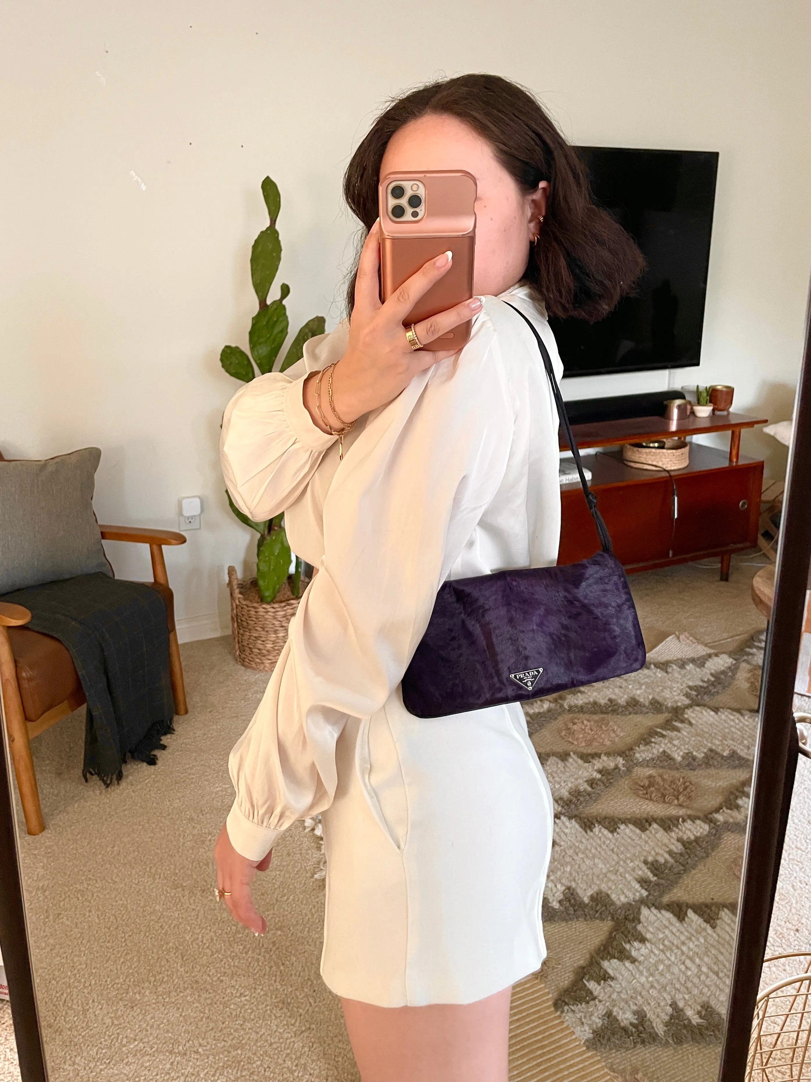 Rare Prada Calf Hair and Silk Bag w Mirror