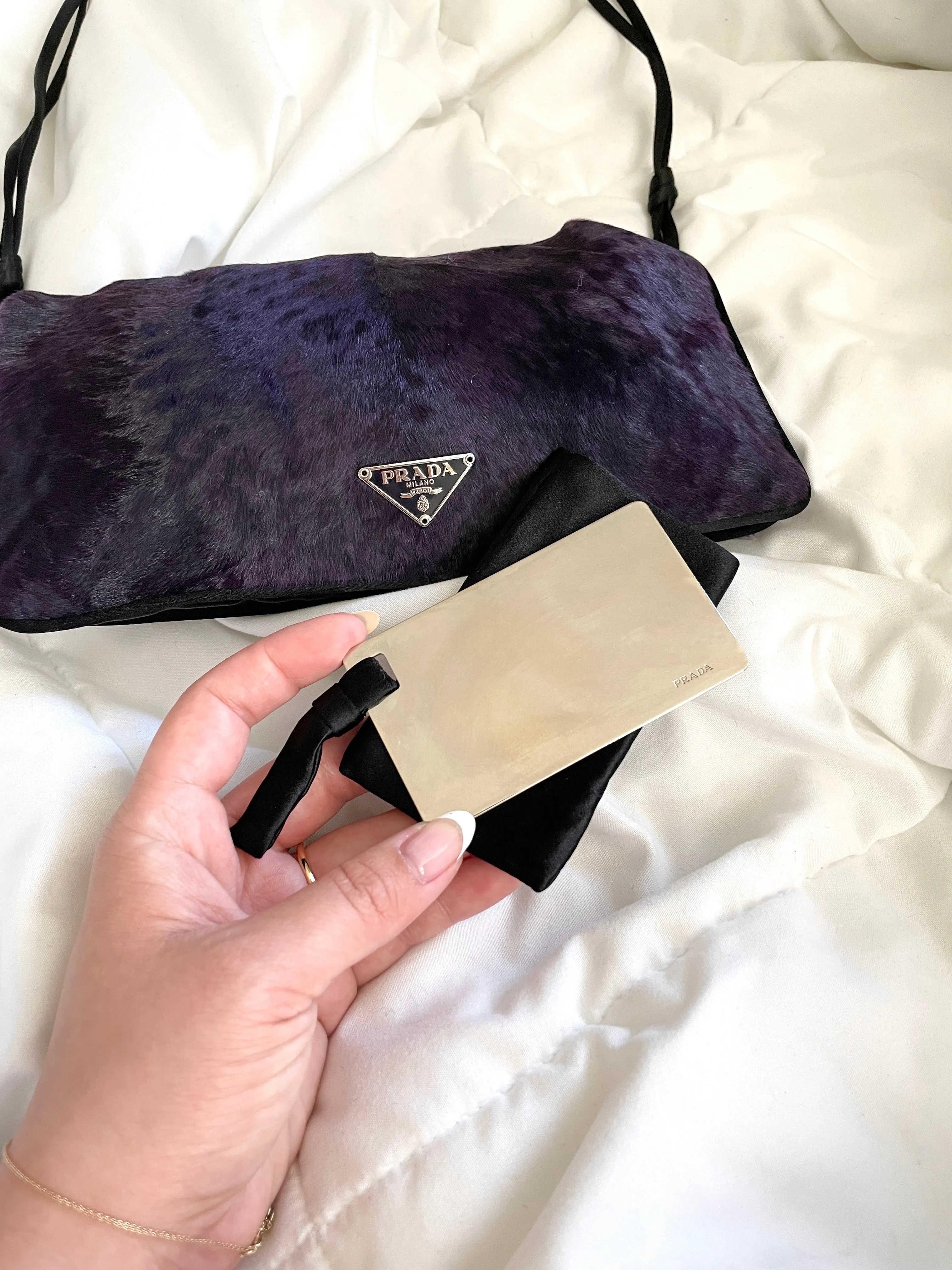 Rare Prada Calf Hair and Silk Bag w Mirror