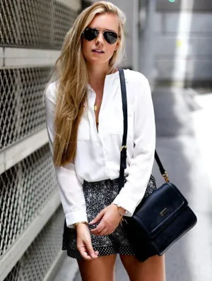Revere Collar Pocket Front Chiffon Blouse