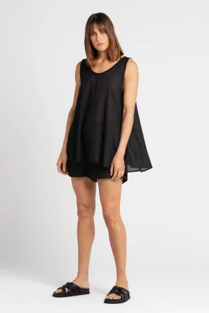 Shelley A-Line Cotton Voile Top Black