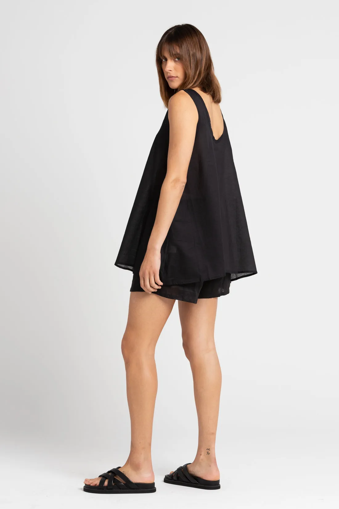 Shelley A-Line Cotton Voile Top Black